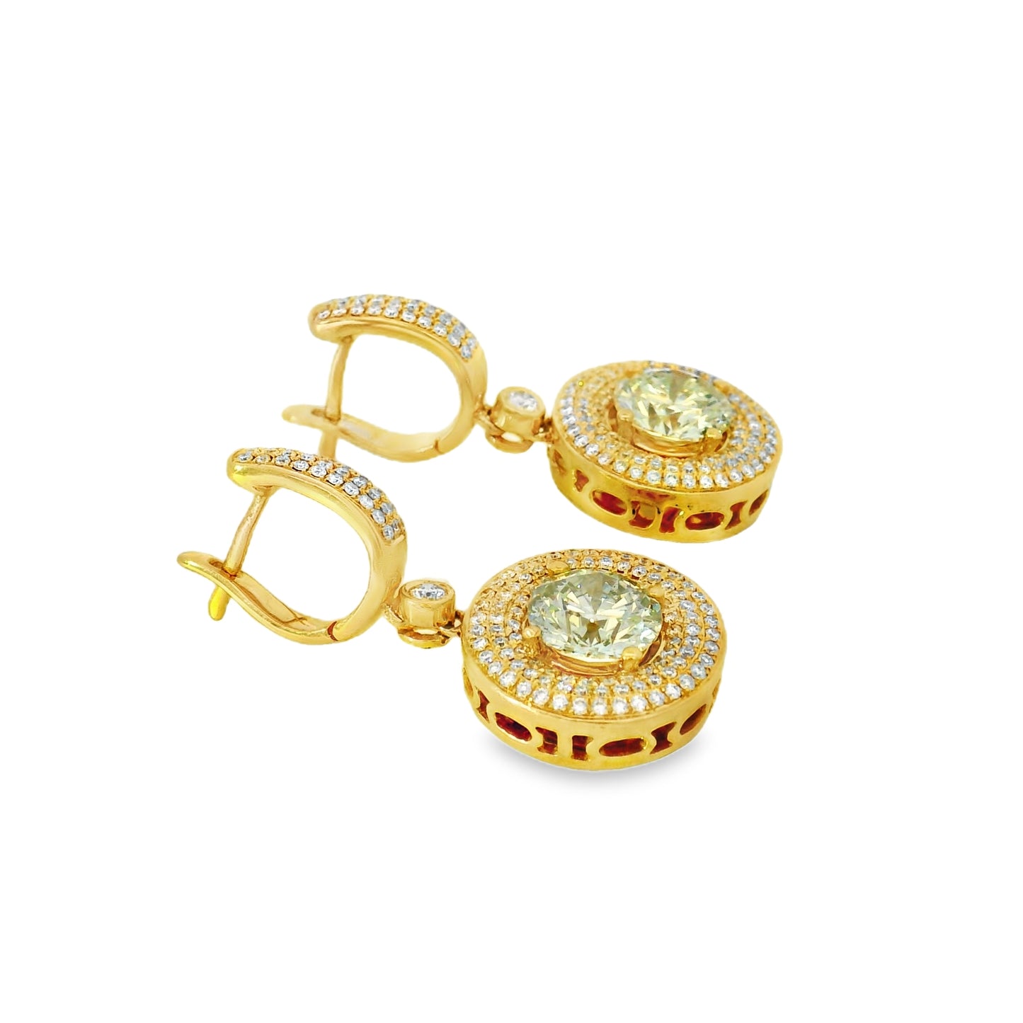 14k Yellow Gold 4.04ctw Natural Round Brilliant Diamond Dangle Earrings