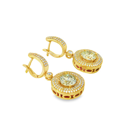 14k Yellow Gold 4.04ctw Natural Round Brilliant Diamond Dangle Earrings