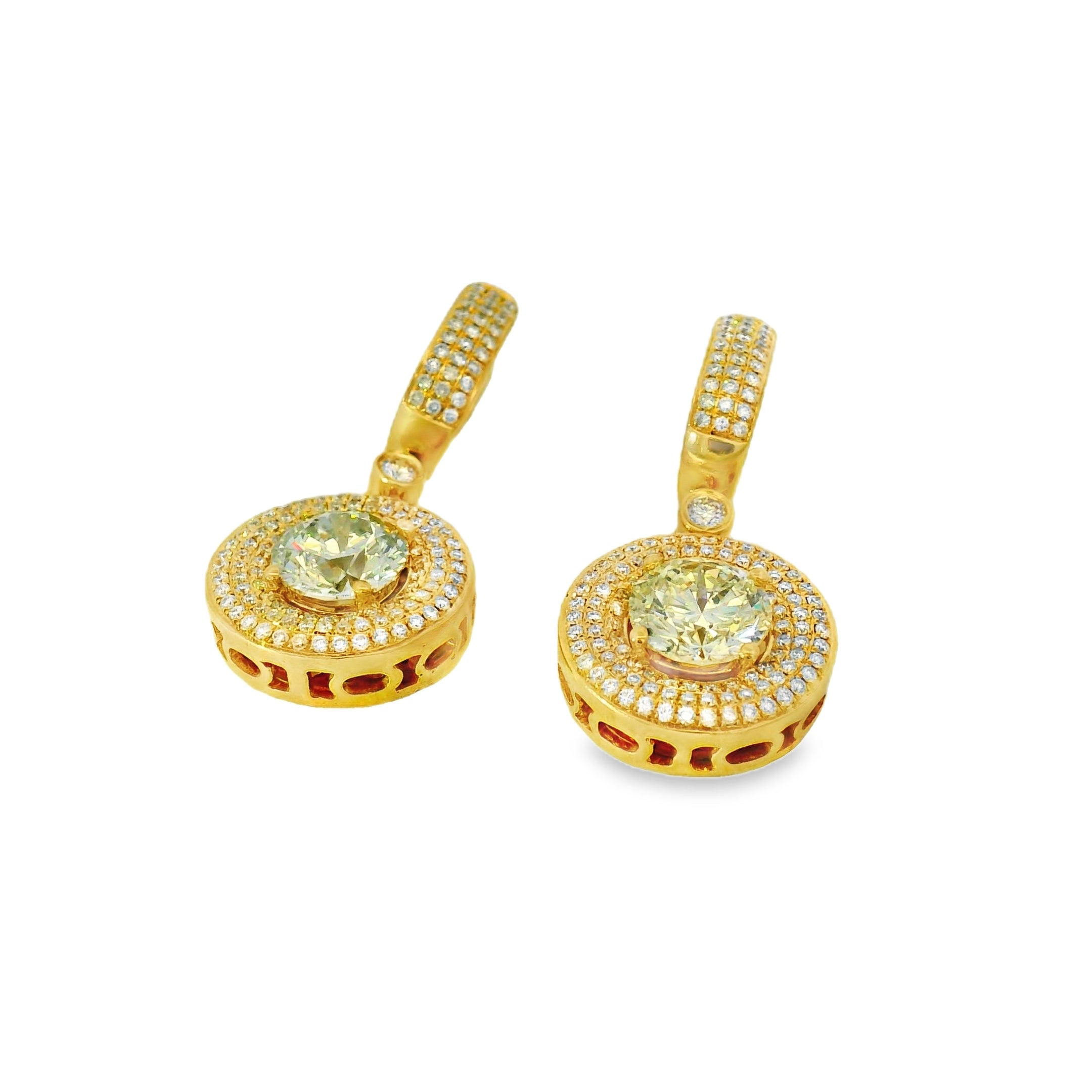 14k Yellow Gold 4.04ctw Natural Round Brilliant Diamond Dangle Earrings