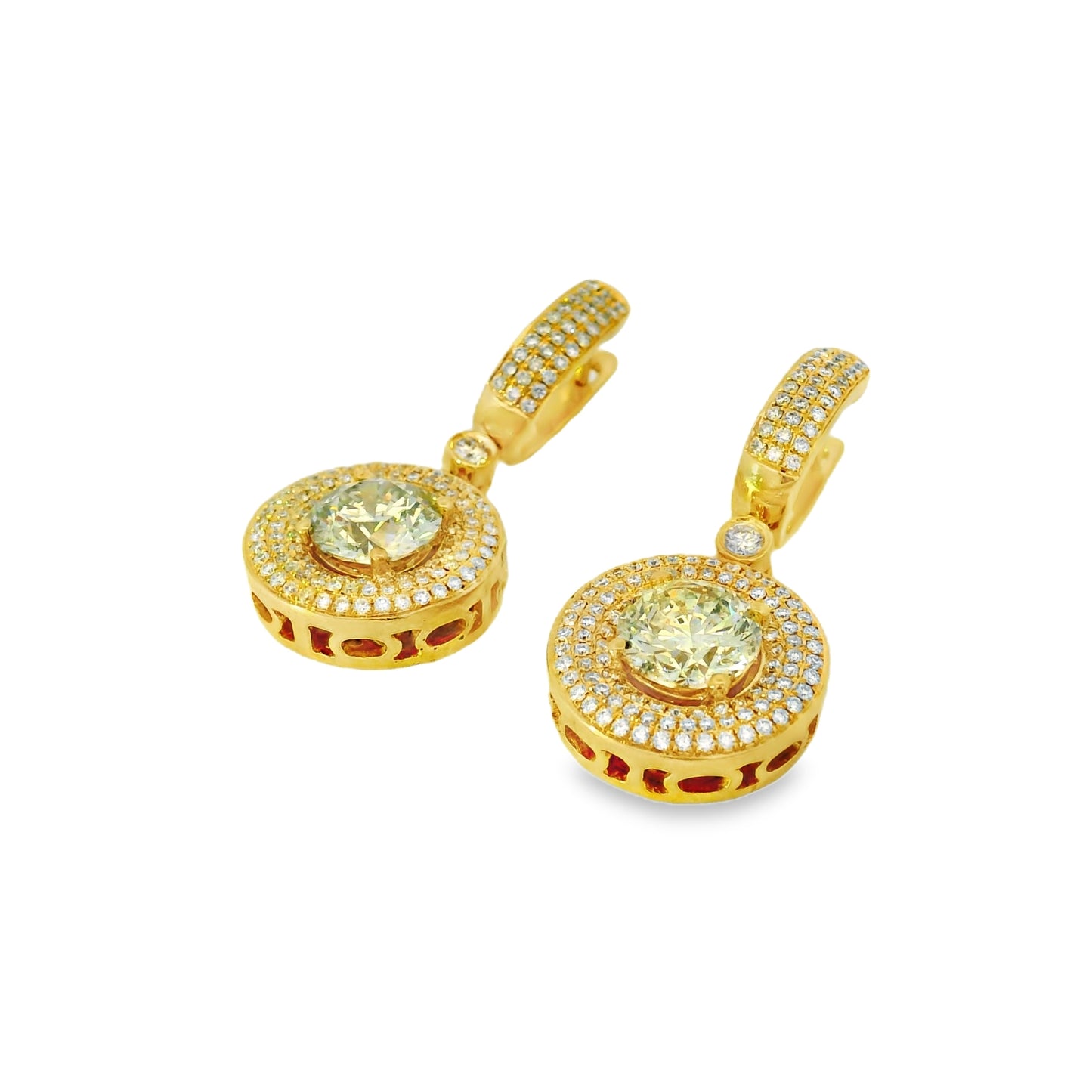 14k Yellow Gold 4.04ctw Natural Round Brilliant Diamond Dangle Earrings