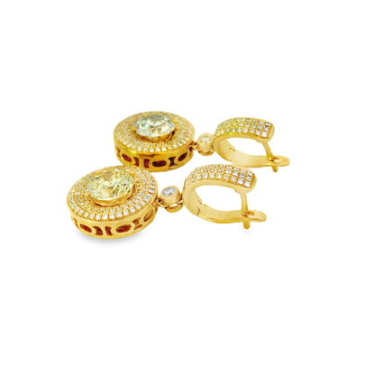 14k Yellow Gold 4.04ctw Natural Round Brilliant Diamond Dangle Earrings