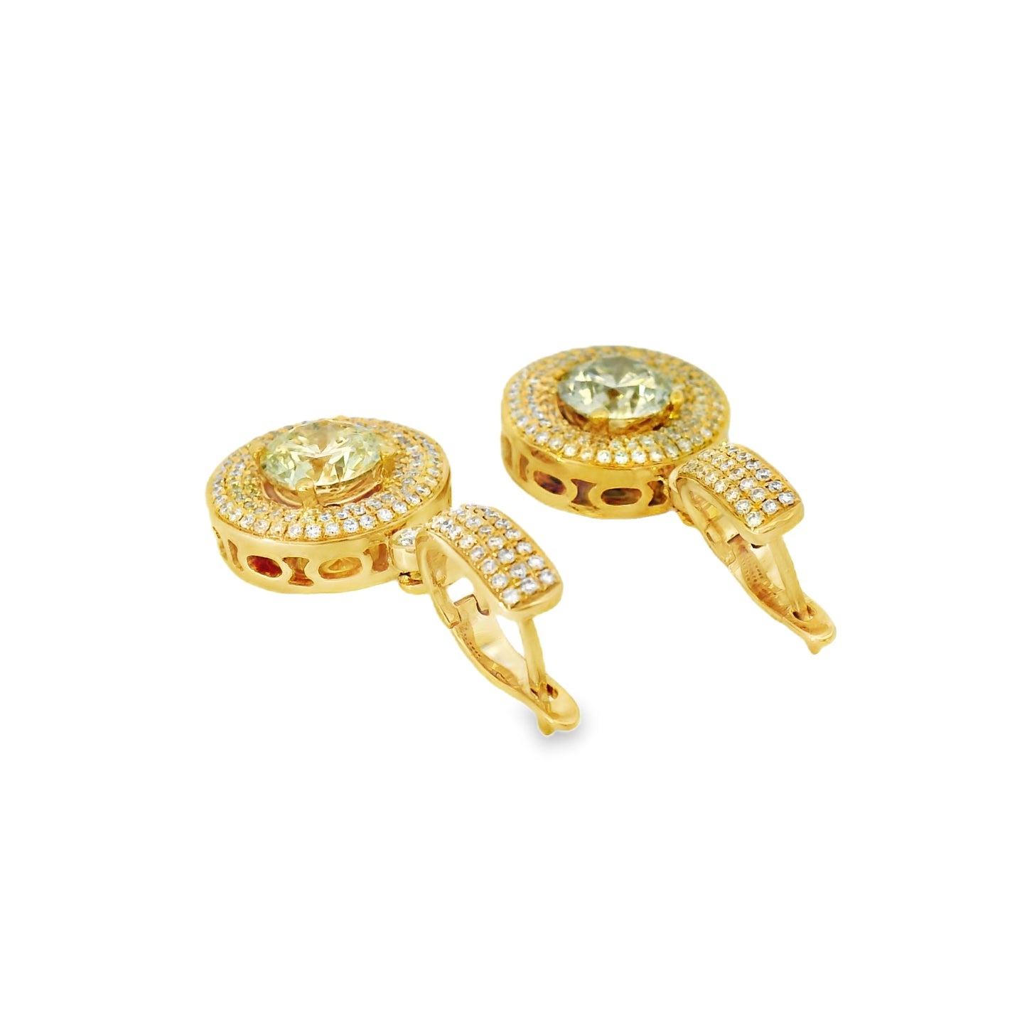 14k Yellow Gold 4.04ctw Natural Round Brilliant Diamond Dangle Earrings