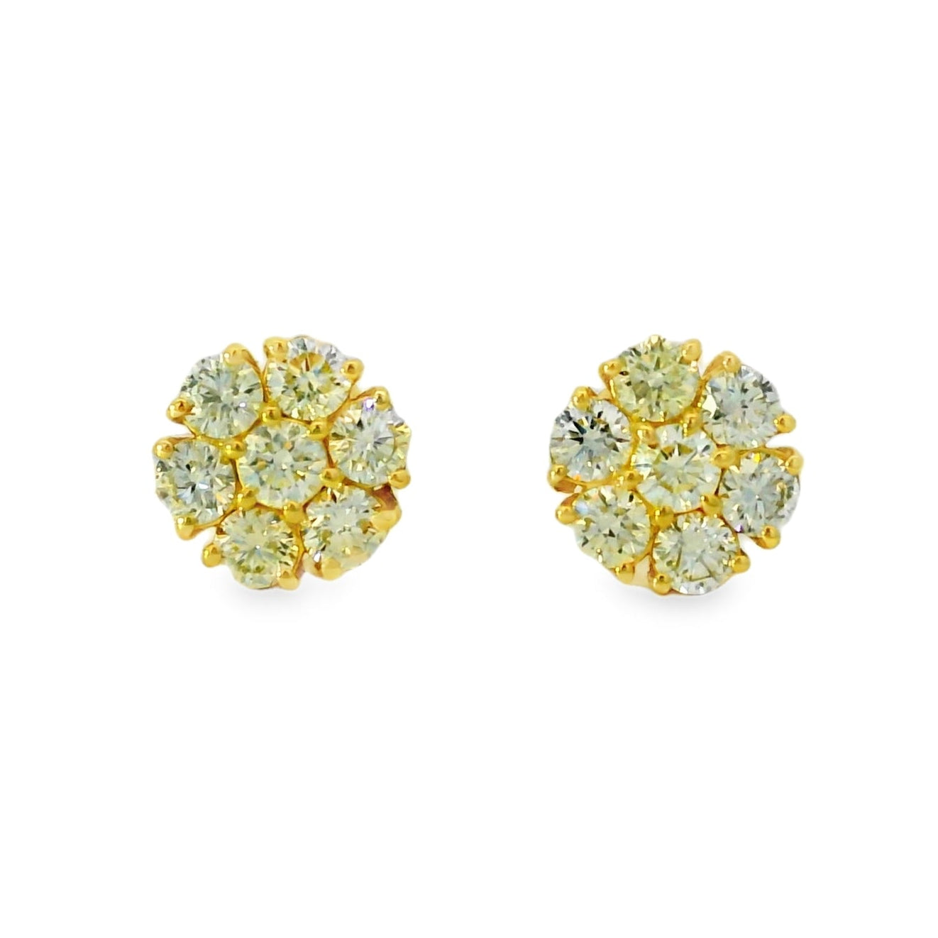14k Yellow Gold 1.25ctw Natural Round Brilliant Diamond Cluster Earrings
