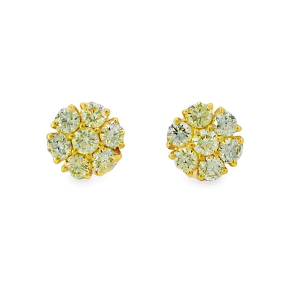 14k Yellow Gold 1.25ctw Natural Round Brilliant Diamond Cluster Earrings