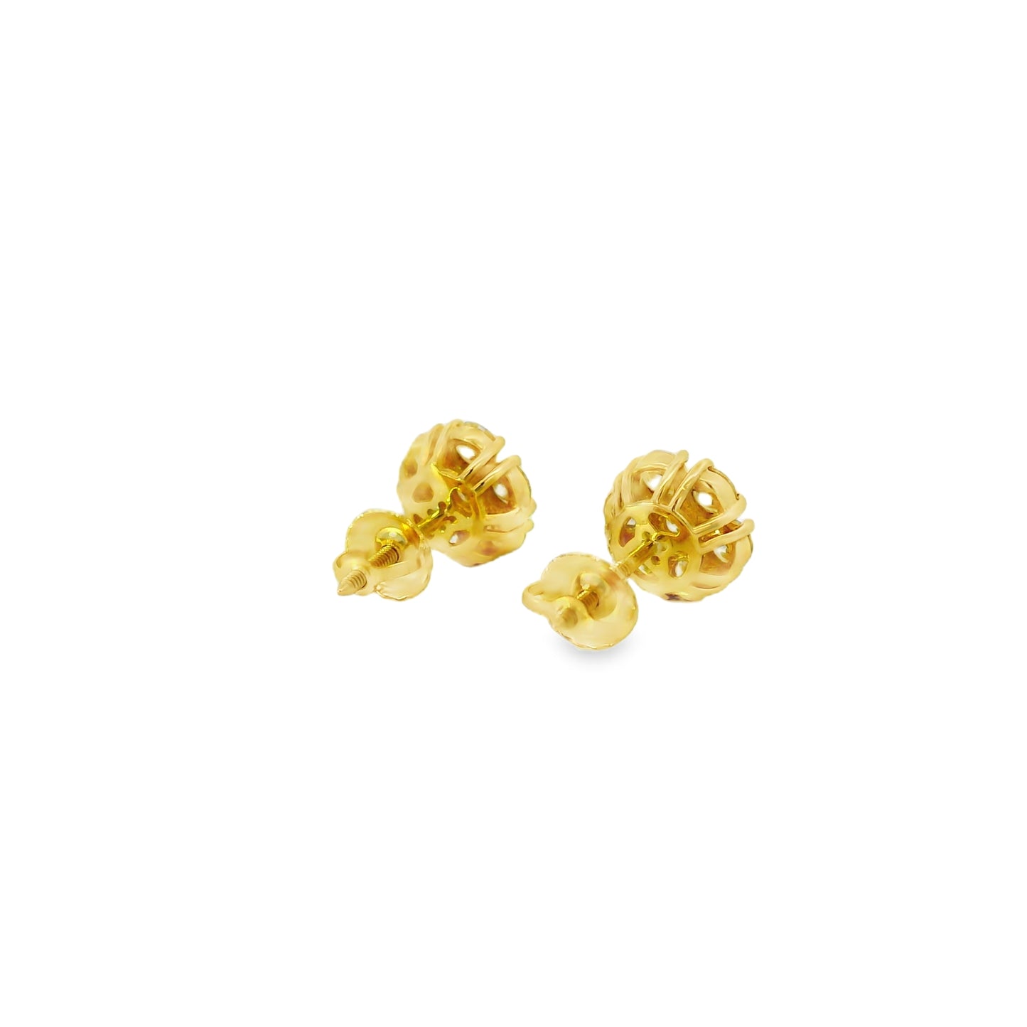 14k Yellow Gold 1.25ctw Natural Round Brilliant Diamond Cluster Earrings