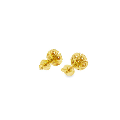 14k Yellow Gold 1.25ctw Natural Round Brilliant Diamond Cluster Earrings