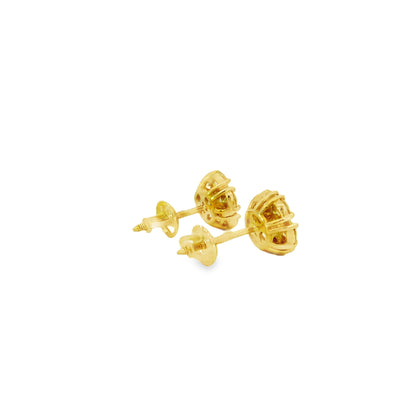 14k Yellow Gold 1.25ctw Natural Round Brilliant Diamond Cluster Earrings