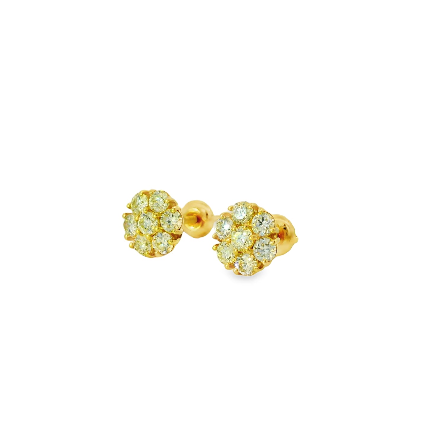14k Yellow Gold 1.25ctw Natural Round Brilliant Diamond Cluster Earrings