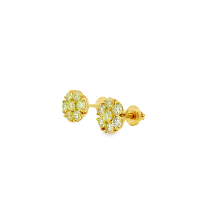 14k Yellow Gold 1.25ctw Natural Round Brilliant Diamond Cluster Earrings