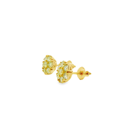 14k Yellow Gold 1.25ctw Natural Round Brilliant Diamond Cluster Earrings