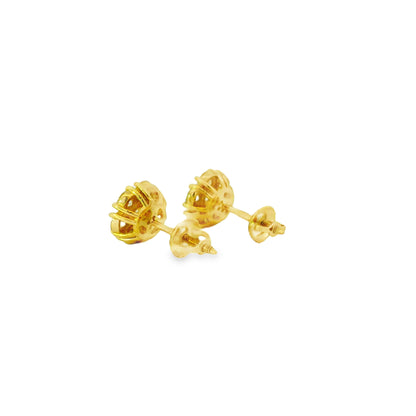 14k Yellow Gold 1.25ctw Natural Round Brilliant Diamond Cluster Earrings