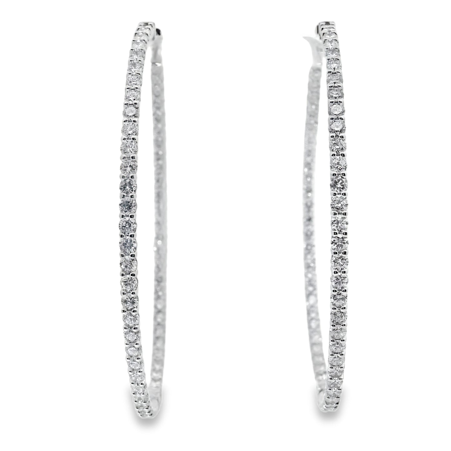 14k White Gold 6.80ctw Natural Round Brilliant Diamond Inside Out Hoops