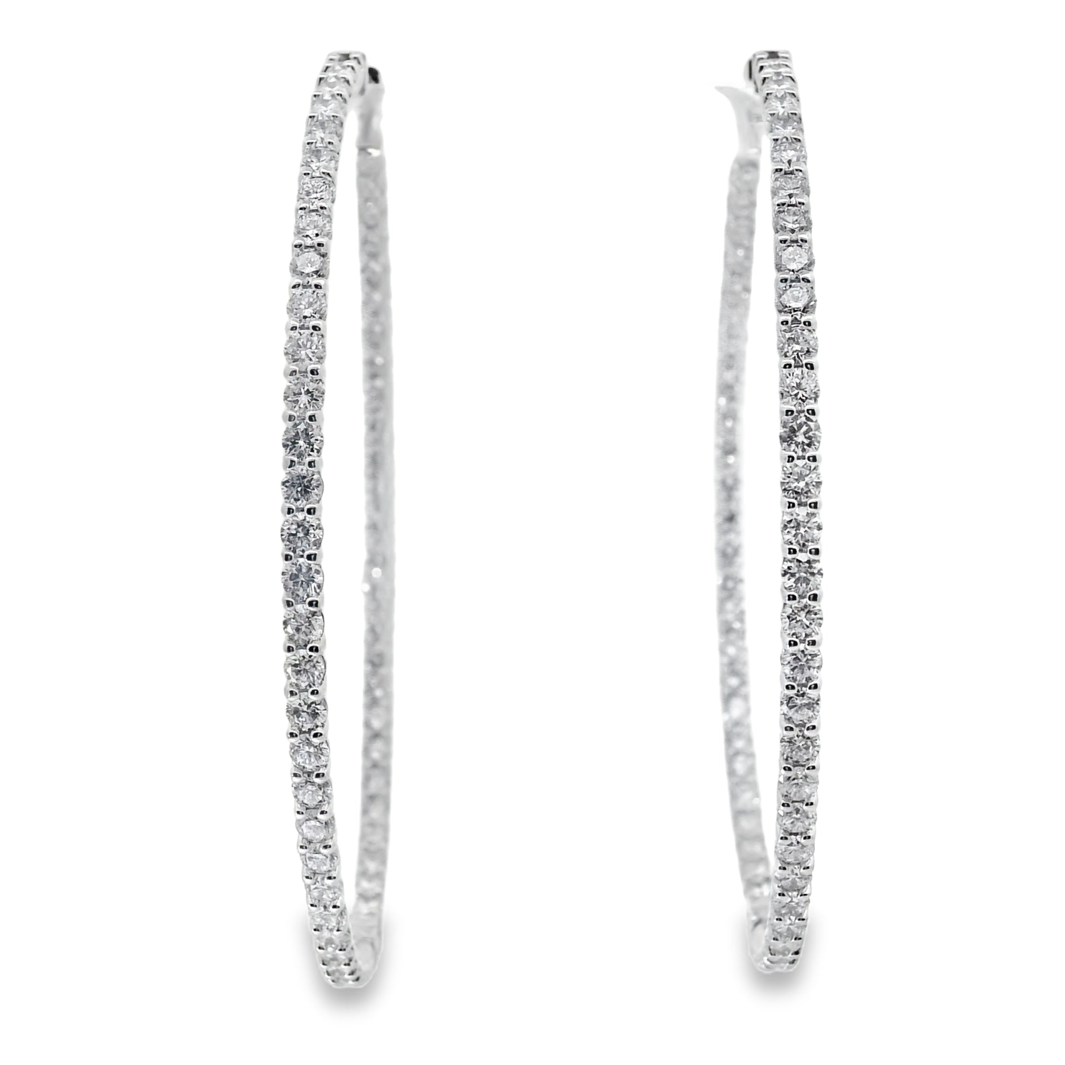 14k White Gold 6.80ctw Natural Round Brilliant Diamond Inside Out Hoops
