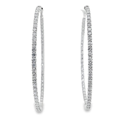 14k White Gold 6.80ctw Natural Round Brilliant Diamond Inside Out Hoops