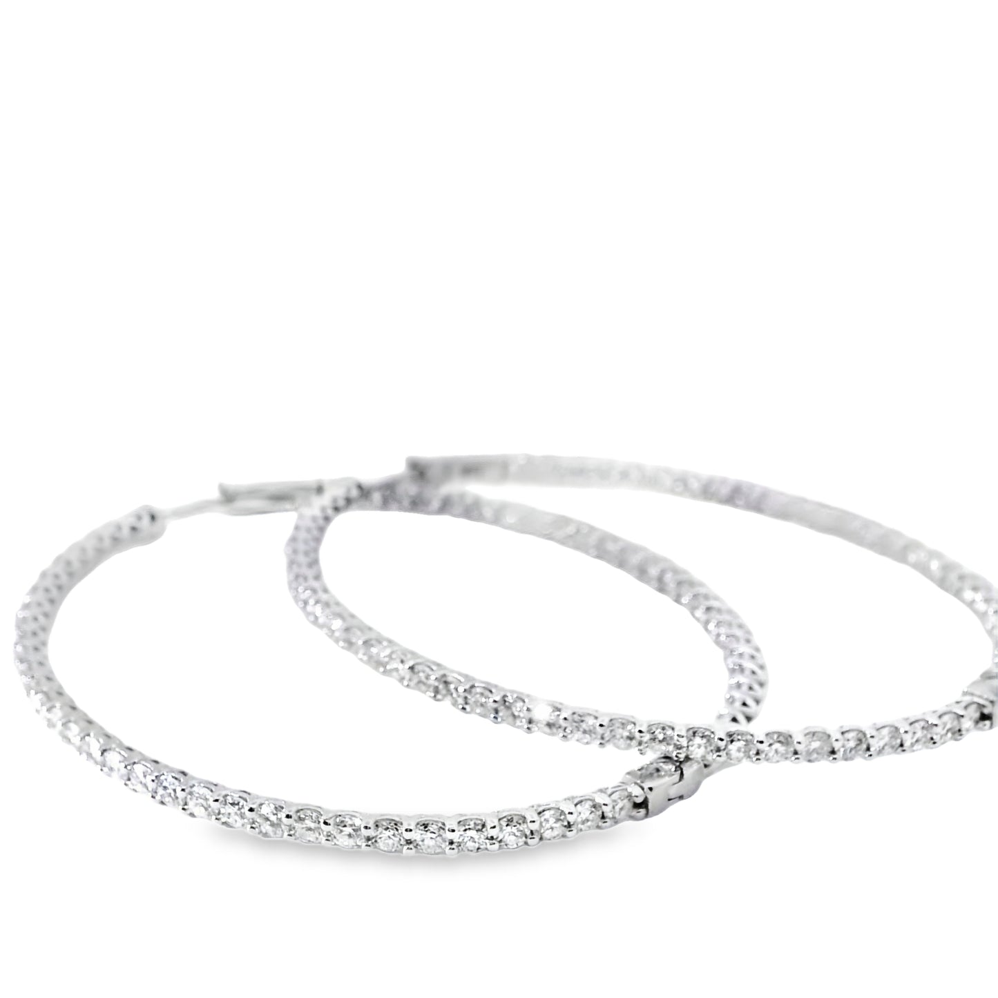 14k White Gold 6.80ctw Natural Round Brilliant Diamond Inside Out Hoops