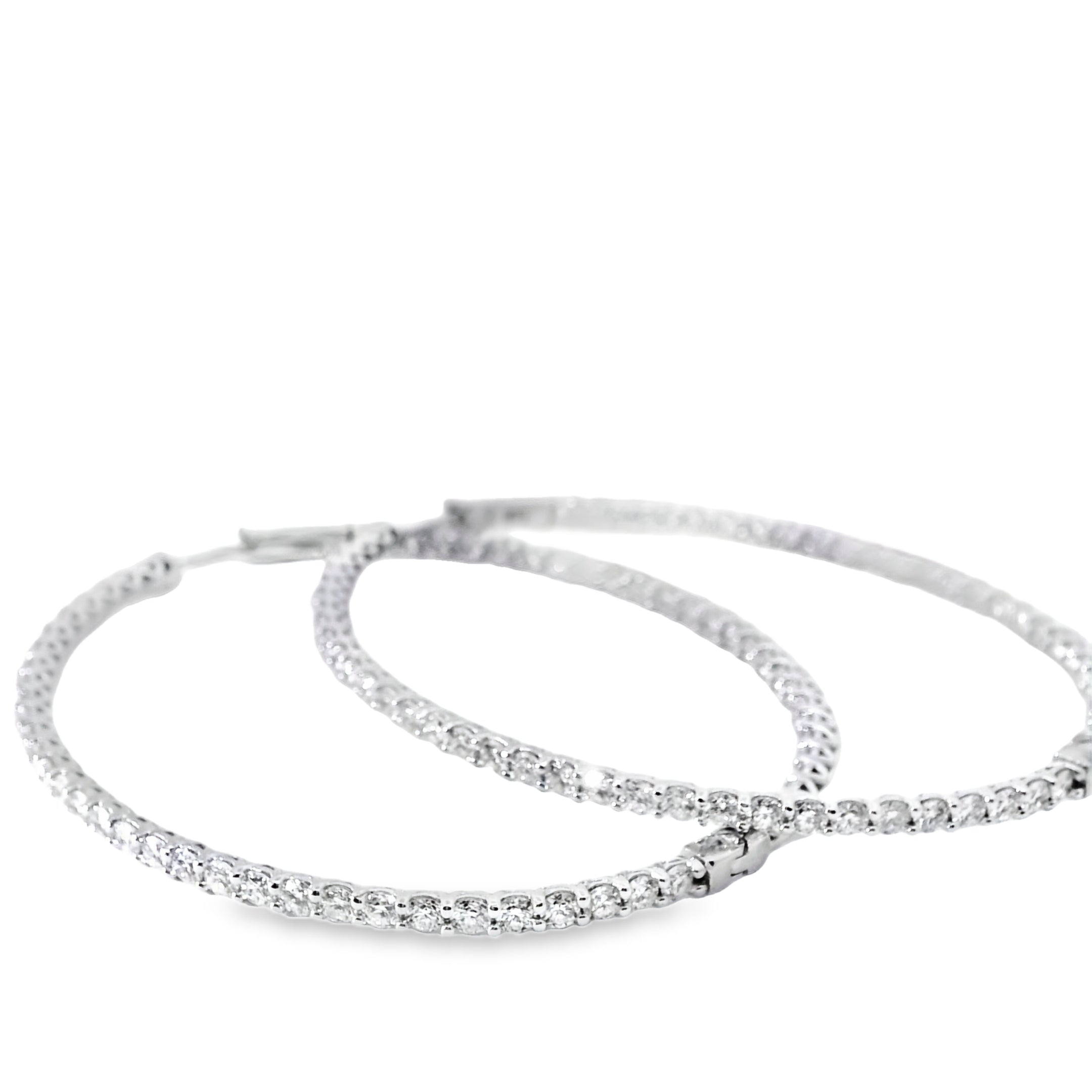 14k White Gold 6.80ctw Natural Round Brilliant Diamond Inside Out Hoops