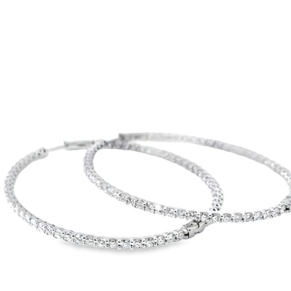 14k White Gold 6.80ctw Natural Round Brilliant Diamond Inside Out Hoops