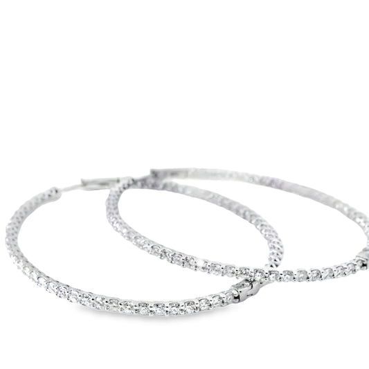 14k White Gold 6.80ctw Natural Round Brilliant Diamond Inside Out Hoops