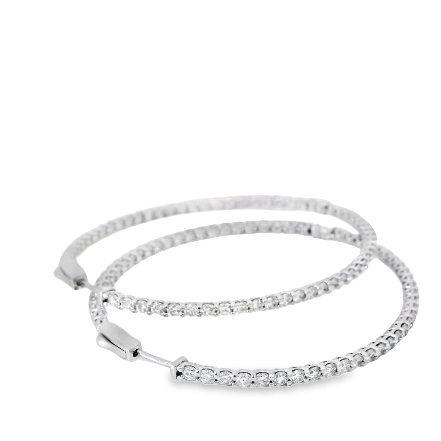 14k White Gold 6.80ctw Natural Round Brilliant Diamond Inside Out Hoops