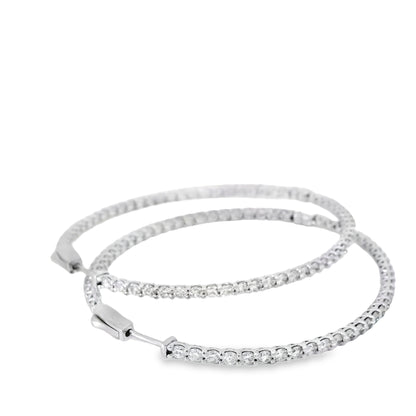 14k White Gold 6.80ctw Natural Round Brilliant Diamond Inside Out Hoops