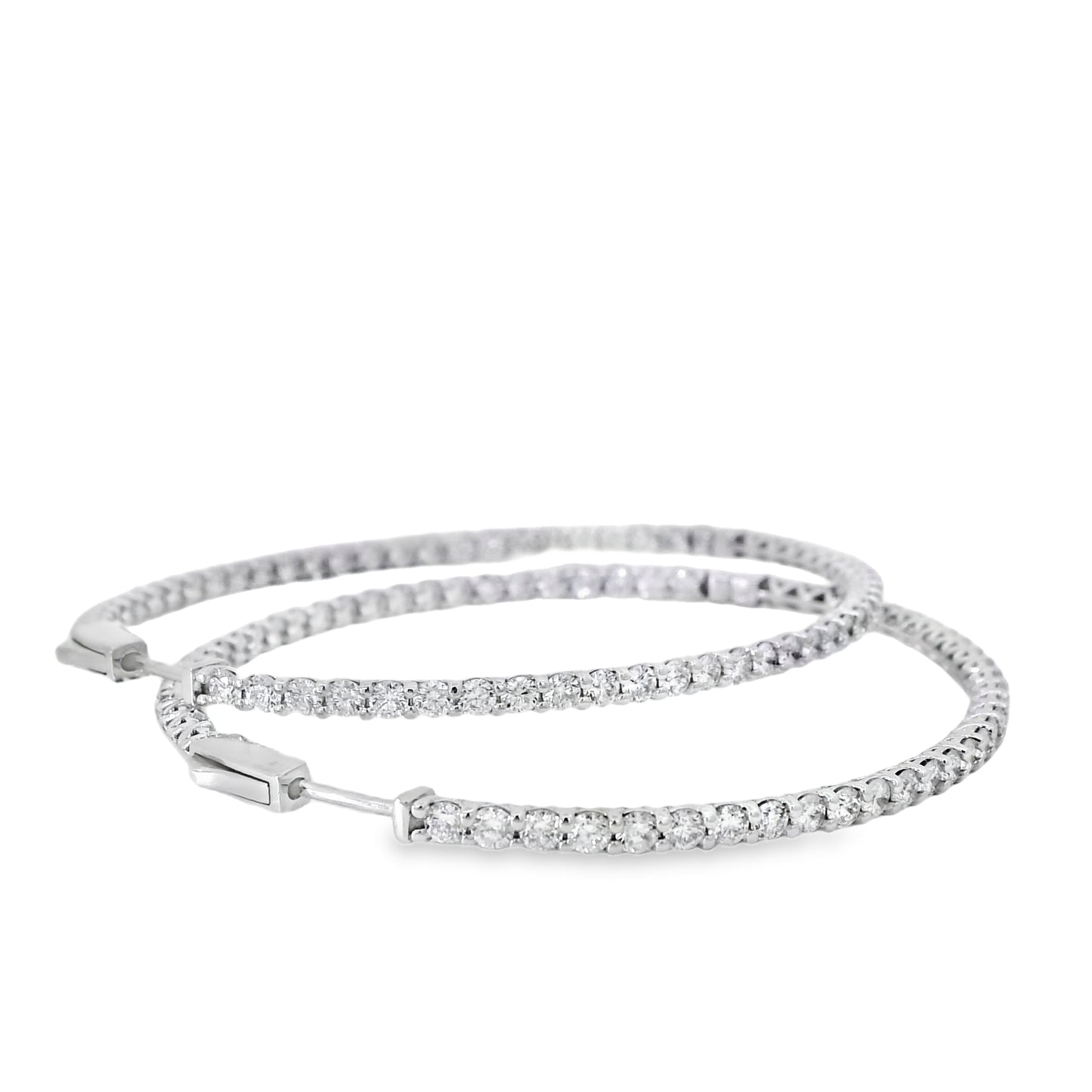 14k White Gold 6.80ctw Natural Round Brilliant Diamond Inside Out Hoops