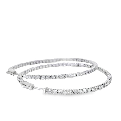 14k White Gold 6.80ctw Natural Round Brilliant Diamond Inside Out Hoops