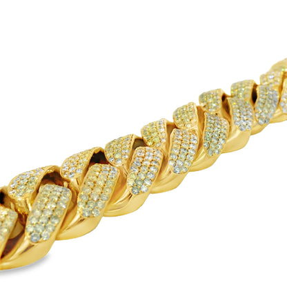 14k Yellow Gold 22.75ctw Natural Round Brilliant Diamond-Set Cuban Link Chain Bracelet