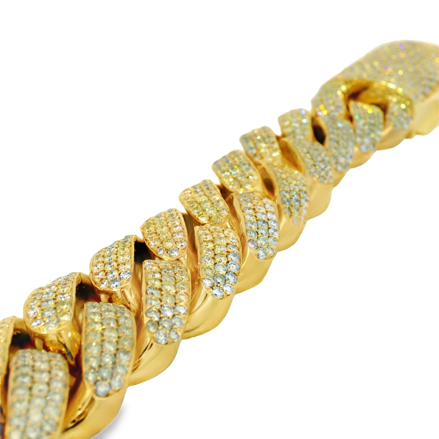 14k Yellow Gold 22.75ctw Natural Round Brilliant Diamond-Set Cuban Link Chain Bracelet