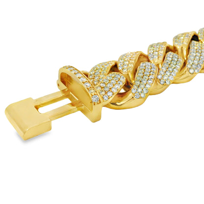 14k Yellow Gold 22.75ctw Natural Round Brilliant Diamond-Set Cuban Link Chain Bracelet