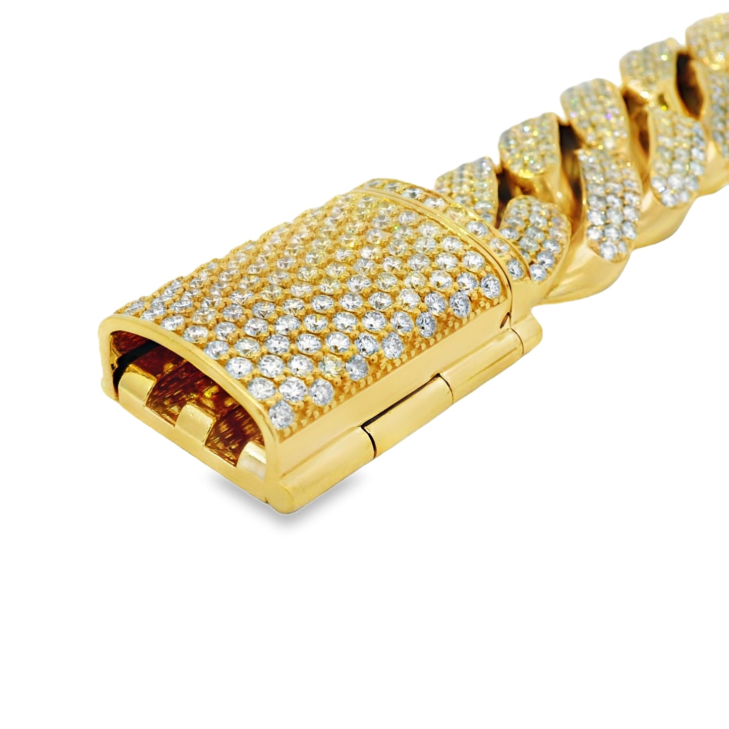 14k Yellow Gold 22.75ctw Natural Round Brilliant Diamond-Set Cuban Link Chain Bracelet