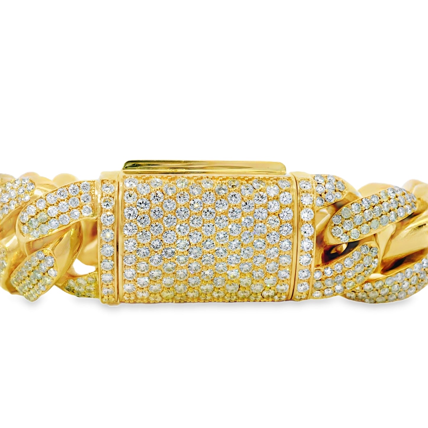14k Yellow Gold 22.75ctw Natural Round Brilliant Diamond-Set Cuban Link Chain Bracelet