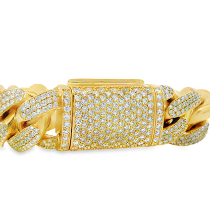 14k Yellow Gold 22.75ctw Natural Round Brilliant Diamond-Set Cuban Link Chain Bracelet