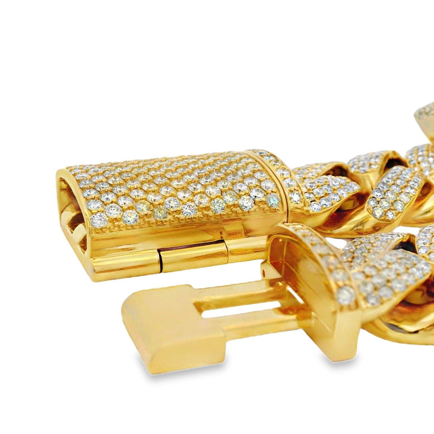 14k Yellow Gold 22.75ctw Natural Round Brilliant Diamond-Set Cuban Link Chain Bracelet