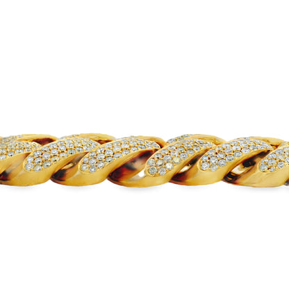 14k Yellow Gold 22.75ctw Natural Round Brilliant Diamond-Set Cuban Link Chain Bracelet