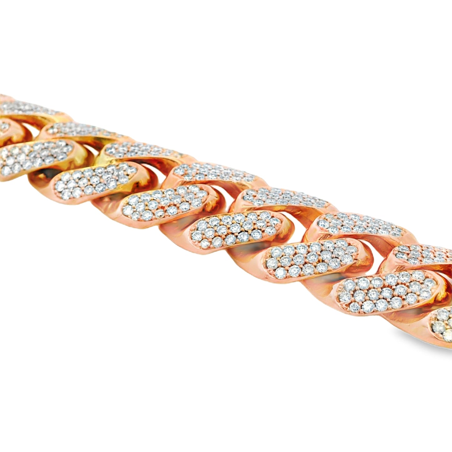 14K Rose Gold 14.80ctw Natural Round Brilliant Diamond-Set Cuban Link Chain Bracelet
