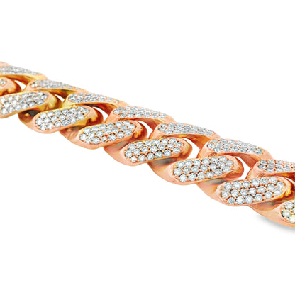 14K Rose Gold 14.80ctw Natural Round Brilliant Diamond-Set Cuban Link Chain Bracelet