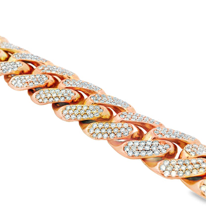 14K Rose Gold 14.80ctw Natural Round Brilliant Diamond-Set Cuban Link Chain Bracelet
