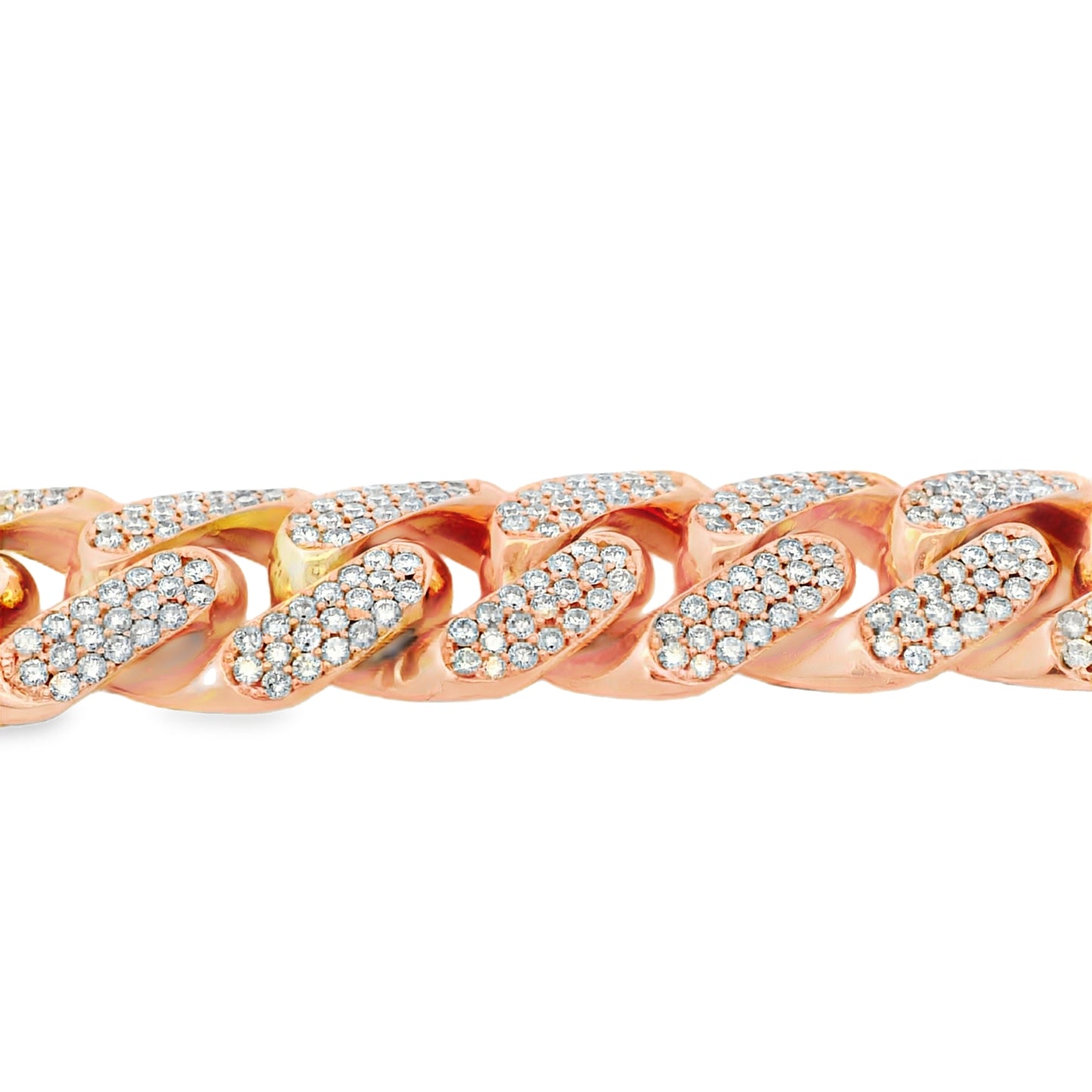 14K Rose Gold 14.80ctw Natural Round Brilliant Diamond-Set Cuban Link Chain Bracelet