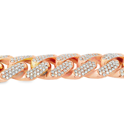 14K Rose Gold 14.80ctw Natural Round Brilliant Diamond-Set Cuban Link Chain Bracelet