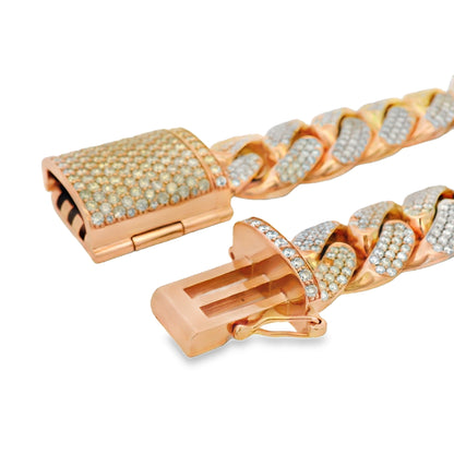 14K Rose Gold 14.80ctw Natural Round Brilliant Diamond-Set Cuban Link Chain Bracelet