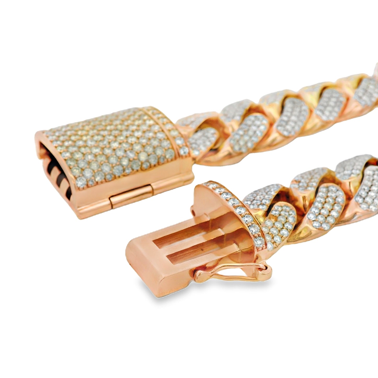 14K Rose Gold 14.80ctw Natural Round Brilliant Diamond-Set Cuban Link Chain Bracelet