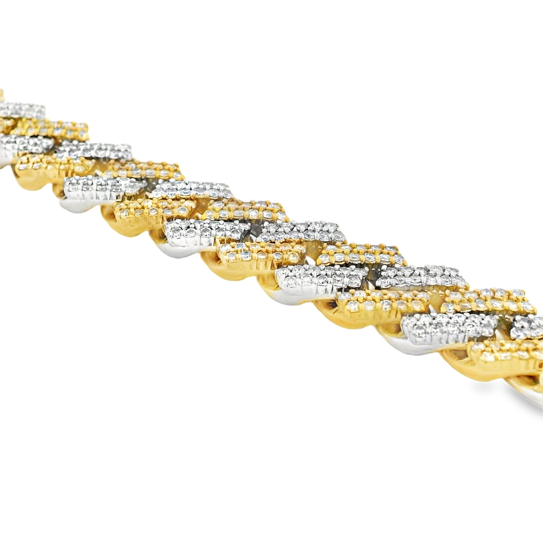 10K Yellow and White Gold 9.55ctw Natural Round Brilliant Diamond-set Cuban Link Chain Bracelet