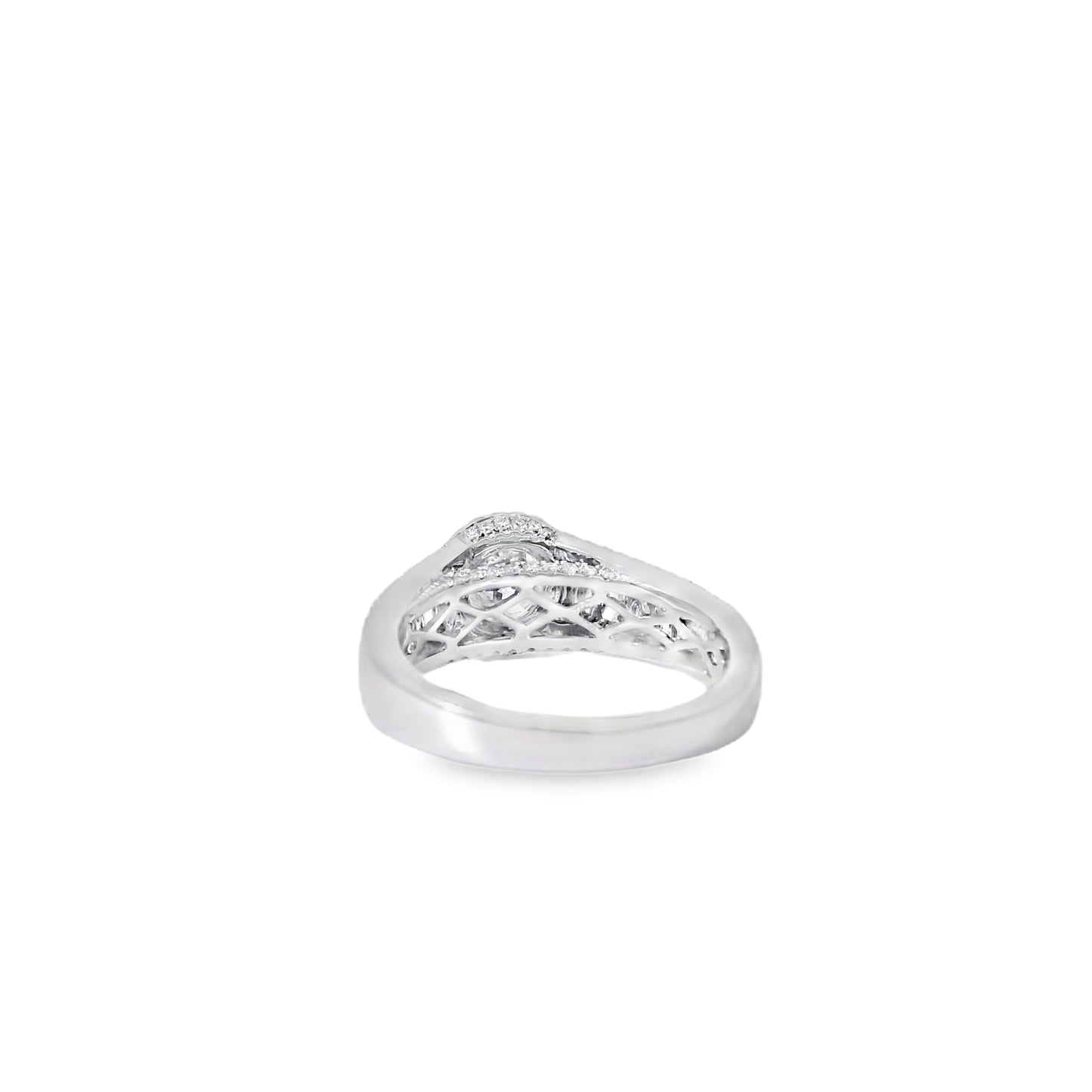 18k White Gold 1.00ctw Round Brilliant Natural Diamond Halo and Baguette-Cut Ring