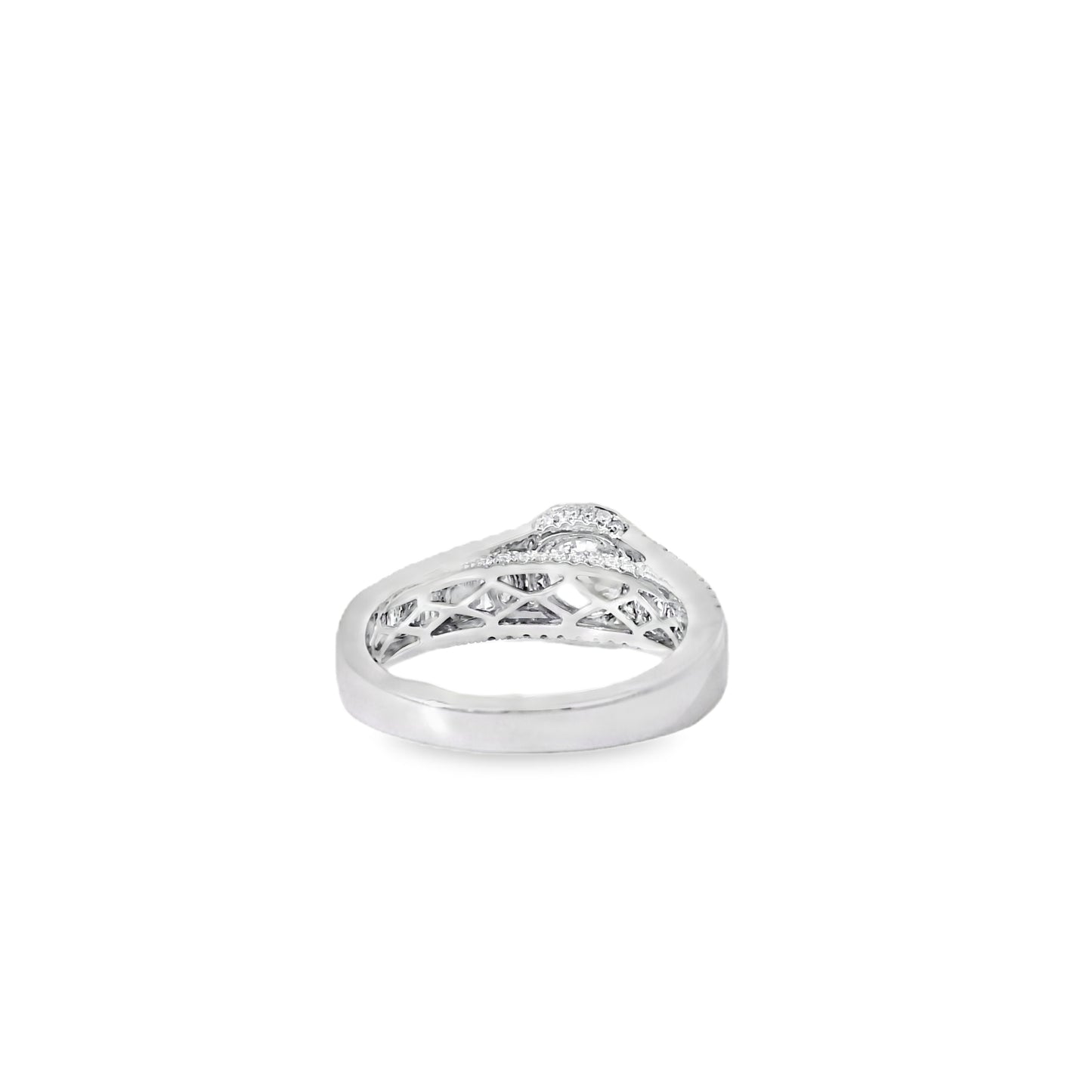 18k White Gold 1.00ctw Round Brilliant Natural Diamond Halo and Baguette-Cut Ring