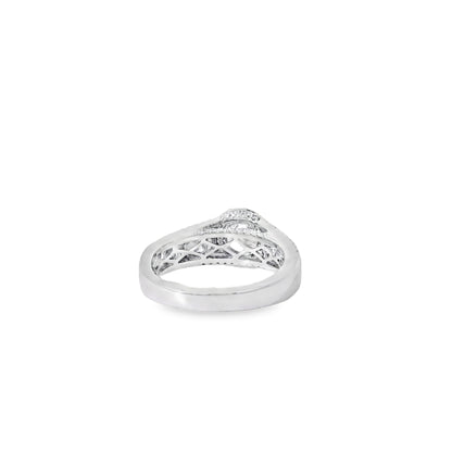 18k White Gold 1.00ctw Round Brilliant Natural Diamond Halo and Baguette-Cut Ring