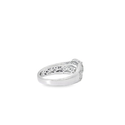18k White Gold 1.00ctw Round Brilliant Natural Diamond Halo and Baguette-Cut Ring