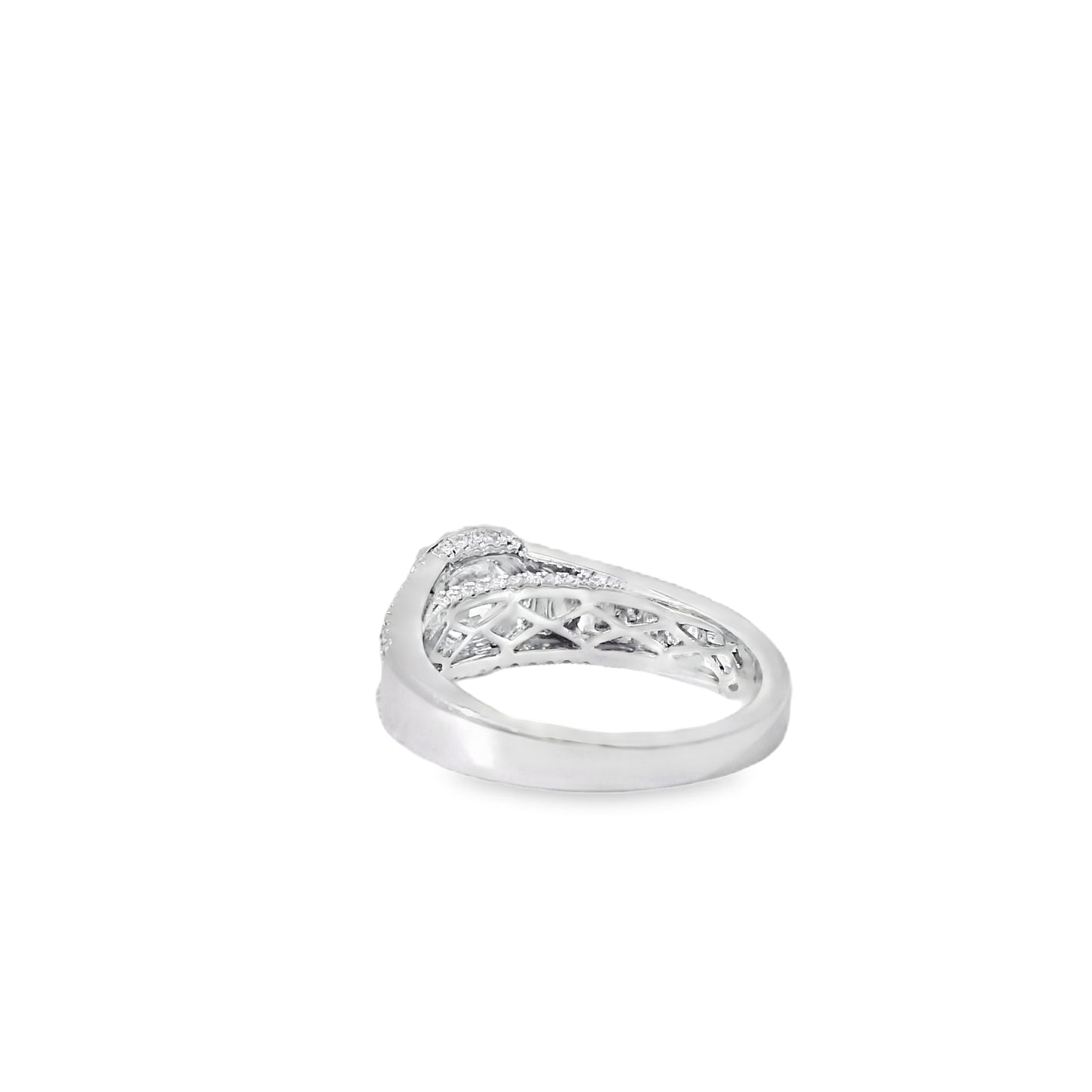 18k White Gold 1.00ctw Round Brilliant Natural Diamond Halo and Baguette-Cut Ring