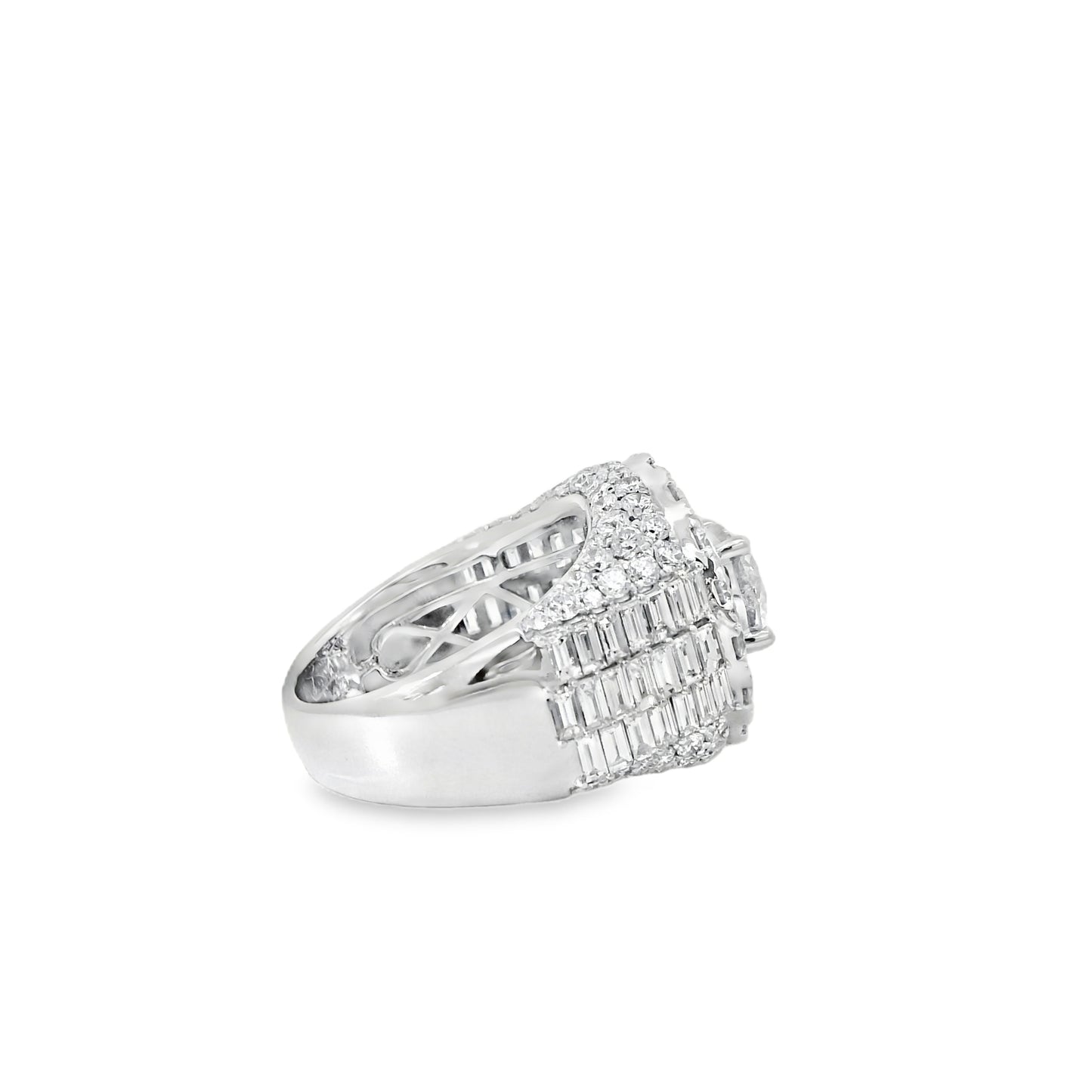 14k White Gold 2.03ctw Round Brilliant Diamonds Surrounded by 5.6ctw Baguette Diamonds Ring