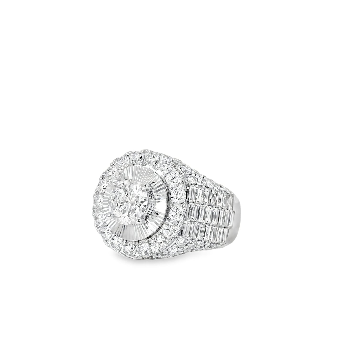 14k White Gold 2.03ctw Round Brilliant Diamonds Surrounded by 5.6ctw Baguette Diamonds Ring
