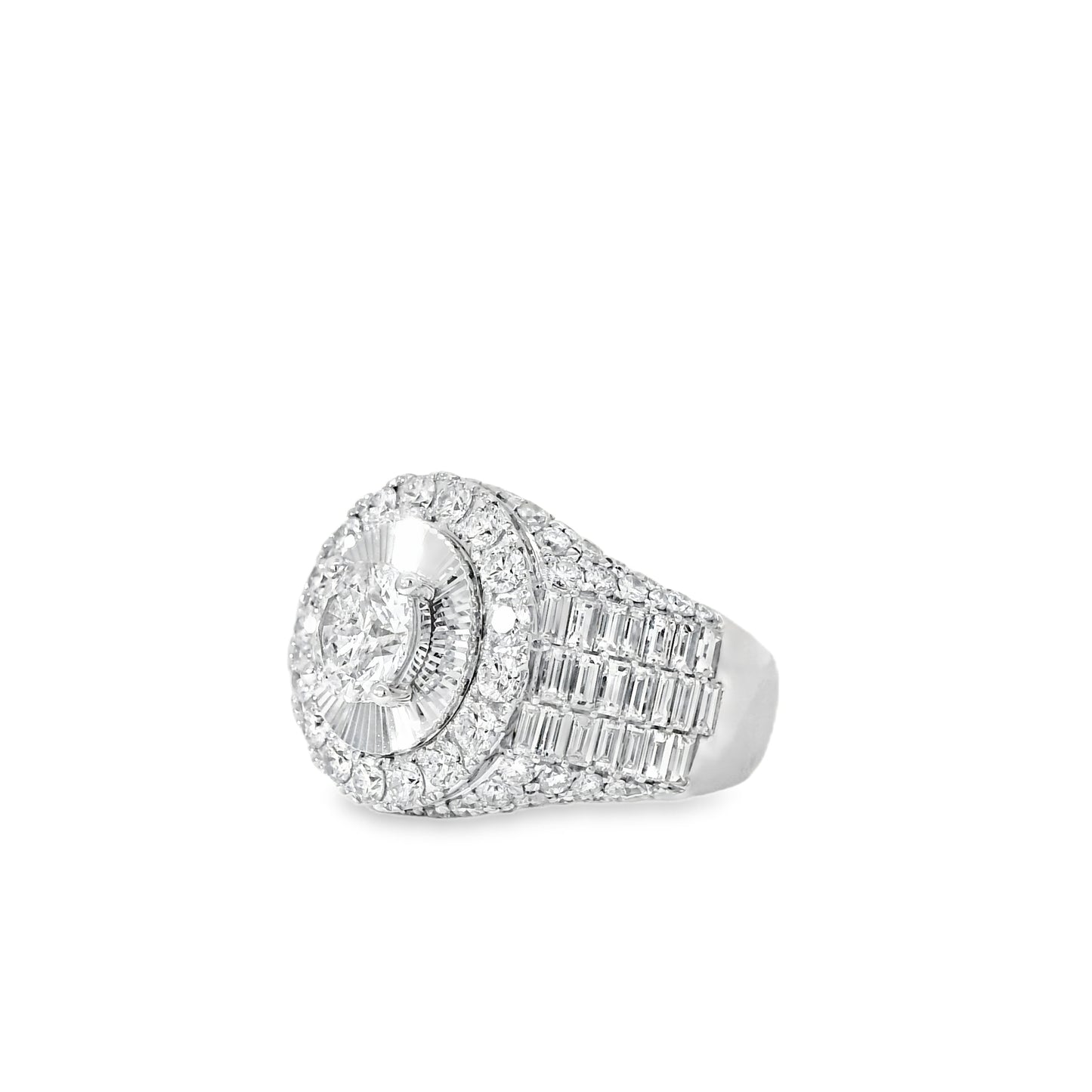 14k White Gold 2.03ctw Round Brilliant Diamonds Surrounded by 5.6ctw Baguette Diamonds Ring